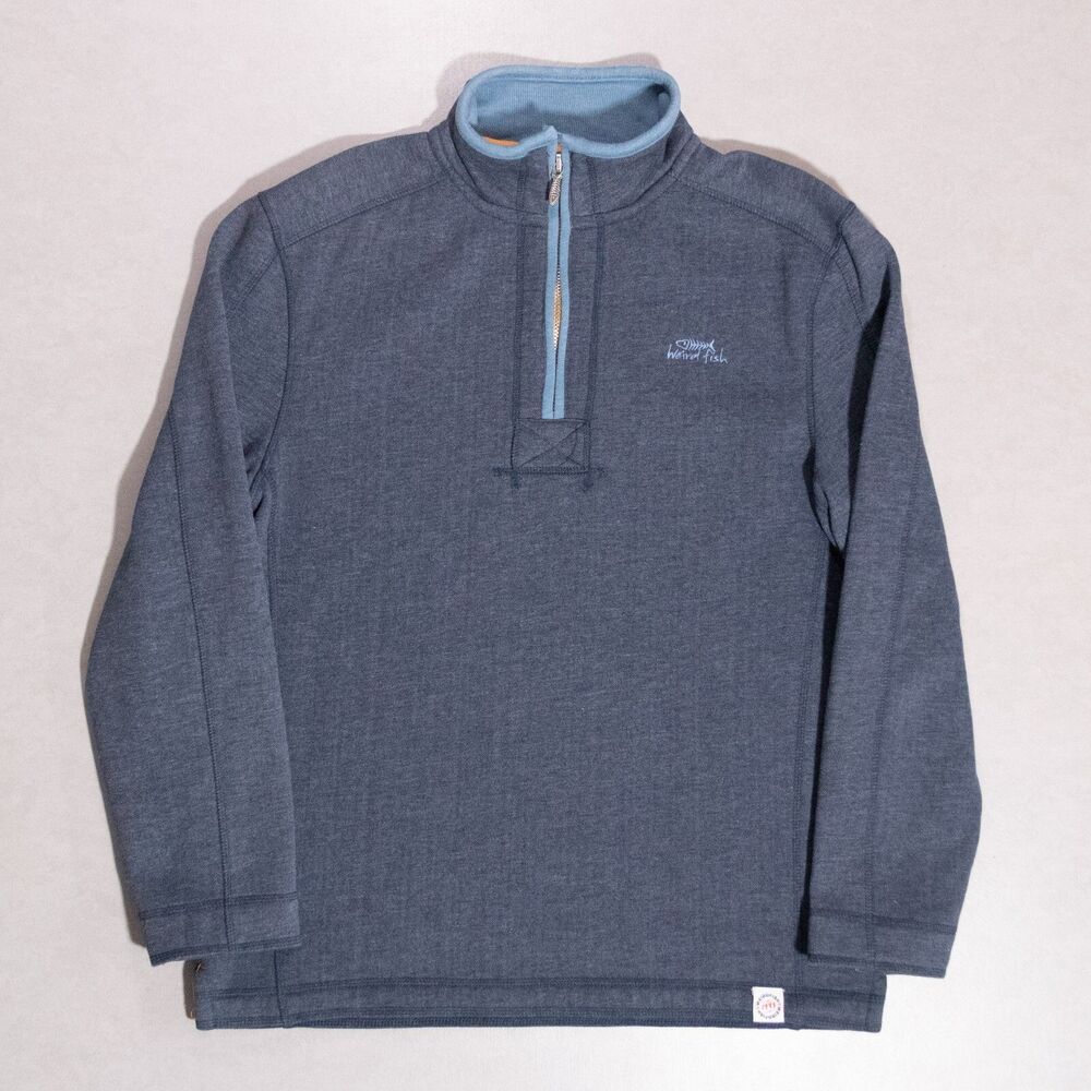 Weird Fish Men's Blue Fleece 1/4 Zip Pullover Cotton Poly Sweater Size Medium